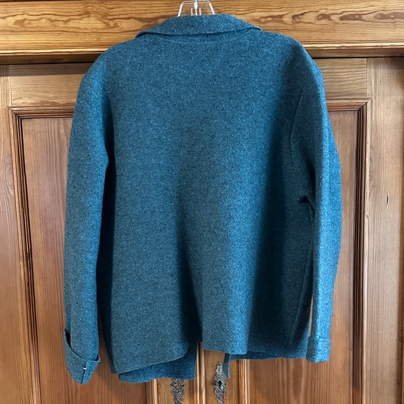 Eileen Fisher Woman’s Felted Wool Teal Jacket Blazer large open front - Picture 3 of 14